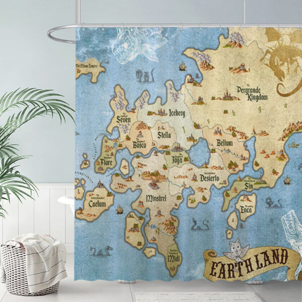 ZapMerch Fantasy World Map Shower Curtain Illustrated Continents And Kingdoms Bathroom Decor Waterproof Fabric Durable Easy Care Washable 72"X72"(Hooks Not Included)