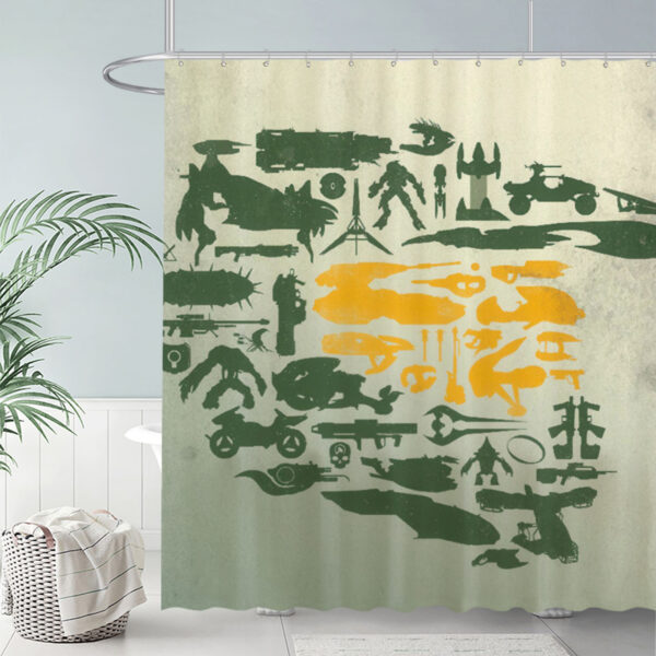 ZapMerch Military Silhouettes Shower Curtain Vehicle And Weapon Icons Bathroom Decor Waterproof Fabric Durable Easy Care Washable 72"X72"(Hooks Not Included)