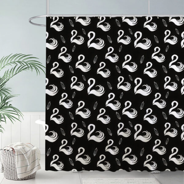 ZapMerch Black And White Pattern Shower Curtain Swan And Crystal Design Bathroom Decor Waterproof Fabric Durable Easy Care Washable 72"X72"(Hooks Not Included)