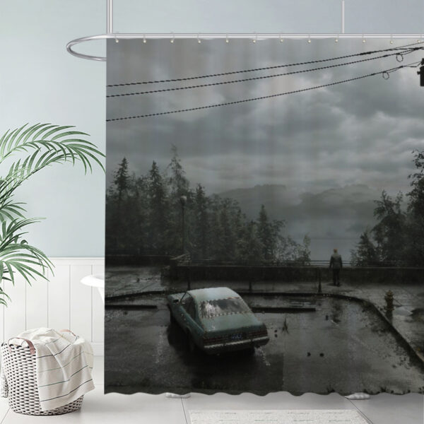 ZapMerch Rainy Forest Overlook Shower Curtain Old Car Parking Bathroom Decor Waterproof Fabric Durable Easy Care Washable 72"X72"(Hooks Not Included)
