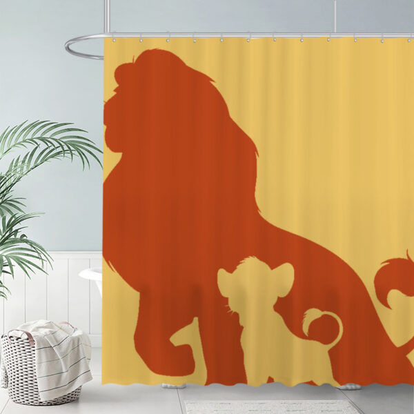 Lion Silhouette Shower Curtain Parent And Cub Bathroom Decor 72"X72"(Hooks Not Included)