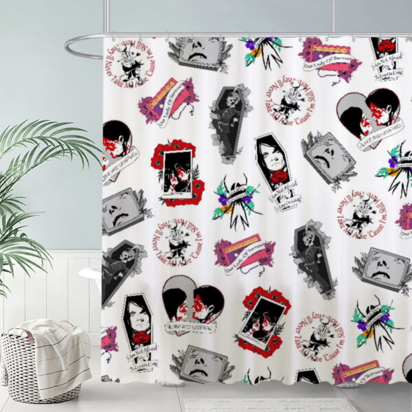 ZapMerch Gothic Love Collage Shower Curtain Red And Black Portraits Bathroom Decor Waterproof Fabric Durable Easy Care Washable 72"X72"(Hooks Not Included)