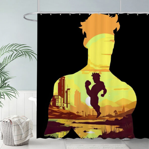 ZapMerch Silhouette Sunset Scene Shower Curtain City And Mountain Landscape Bathroom Decor Waterproof Fabric Durable Easy Care Washable 72"X72"(Hooks Not Included)