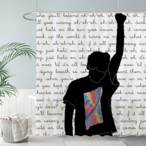 Raised Fist Silhouette Shower Curtain Handwritten Text Bathroom Decor 72"X72"(Hooks Not Included)