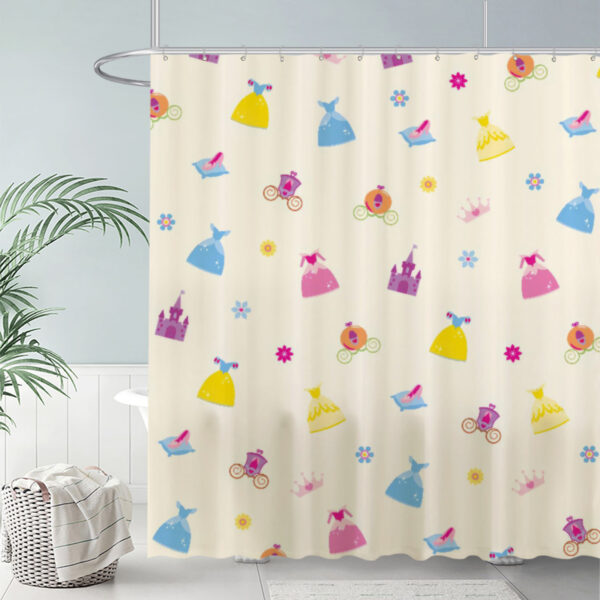 ZapMerch Princess Dress Pattern Shower Curtain Fairy Tale Icons Bathroom Decor Waterproof Fabric Durable Easy Care Washable 72"X72"(Hooks Not Included)