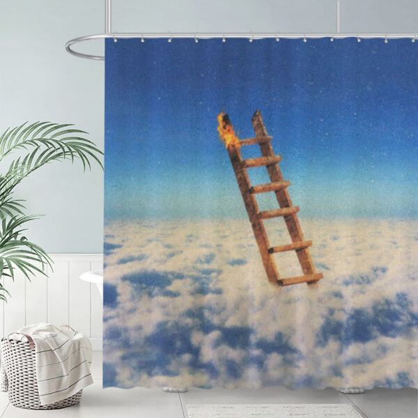 ZapMerch Burning Wooden Ladder Shower Curtain Floating Above Clouds Bathroom Decor Waterproof Fabric Durable Easy Care Washable 72"X72"(Hooks Not Included)