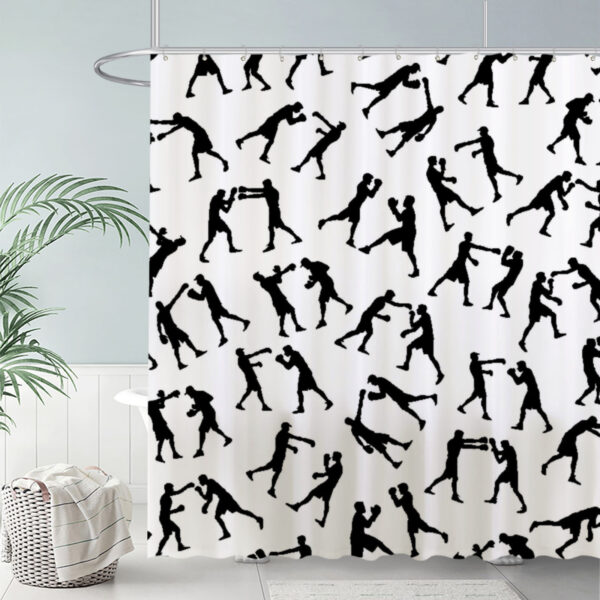 Zapmerch Boxing Silhouettes Pattern Shower Curtain Black And White Bathroom Decor Waterproof Fabric Durable Easy Care Washable 72"X72"(Hooks Not Included) SC00919-002