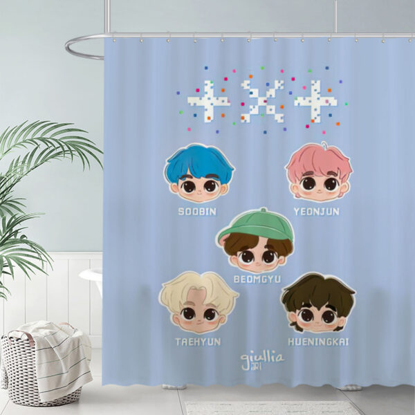Zapmerch Cartoon Character Faces Shower Curtain Pastel Blue Bathroom Decor Waterproof Fabric Durable Easy Care Washable 72"X72"(Hooks Not Included) SC00943-002
